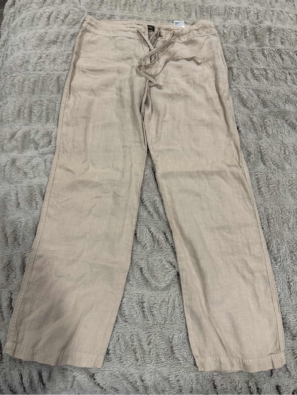 Tommy Bahama Beige Linen Drawstring Wide-Leg Pants